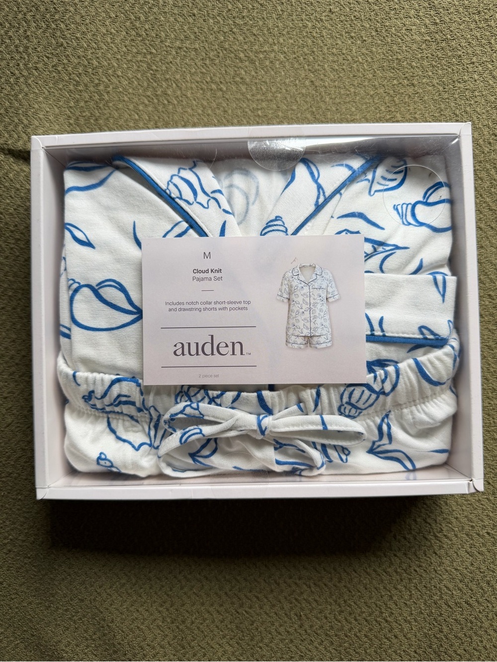 Auden Womens White Pajama Set with Blue Shell Print